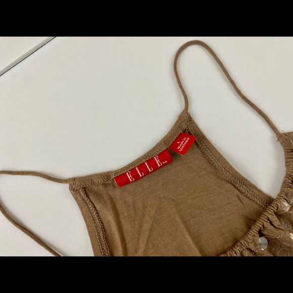 Sequin Spaghetti-Strap Blouse. Tan. Size L. Fun Shimmy! By Elle. - Picture 2 of 5